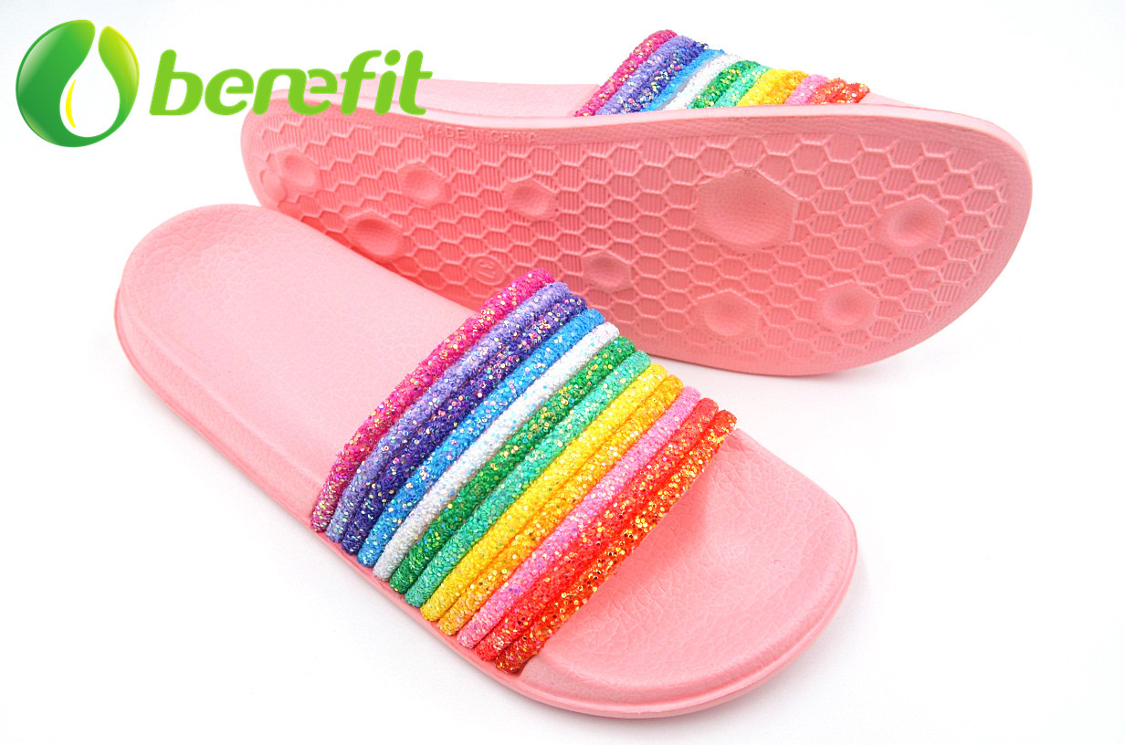 Slippers Women with Glitter Rainbow Upper with EVA Pink Light Sole